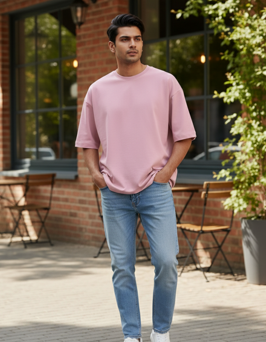 Tevayaa Terry Cotton Solid Unisex Oversized T-shirt Male