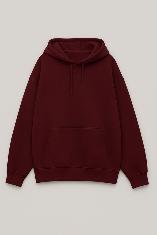 TEVAYAA Oversized Maroon Solid Male Hoodie