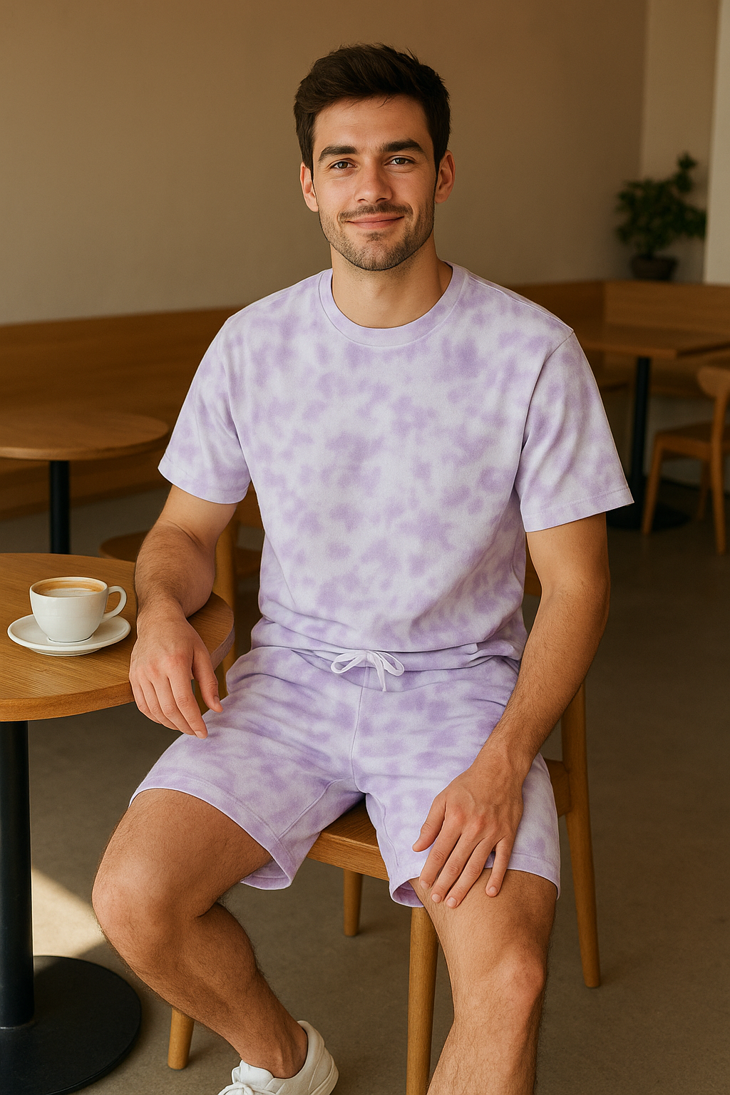 Men Tie-Dye White Lavender Shorts