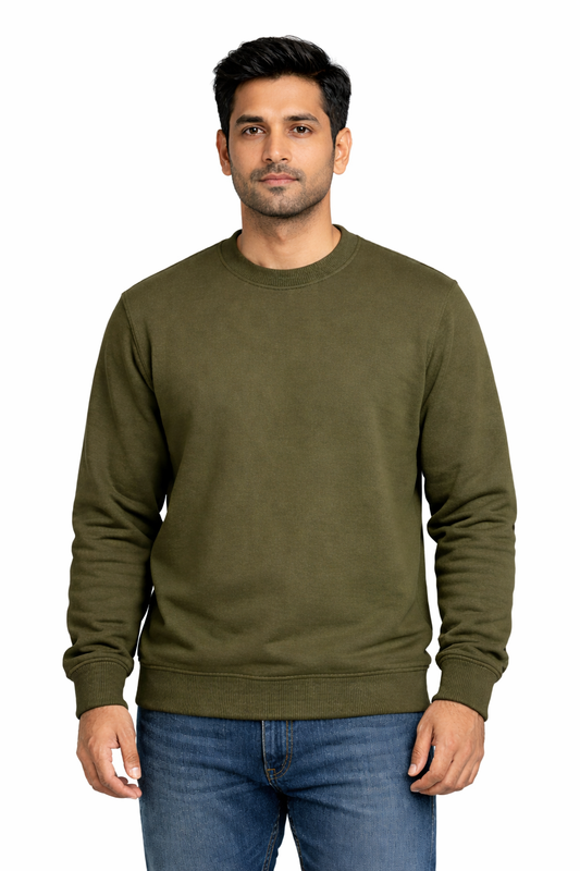 300 GSM Regular Fit Olive Green Everyday Sweatshirt