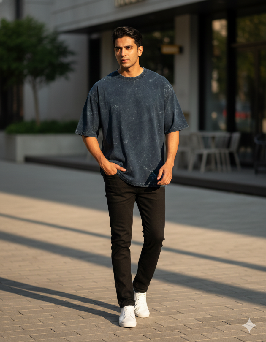 TEVAYAA Unisex Acid Washed Oversized Tee