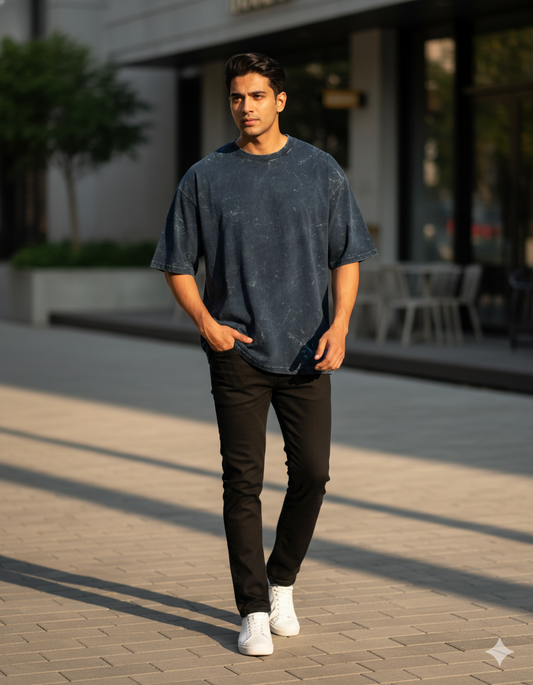 TEVAYAA Unisex Acid Washed Oversized Tee