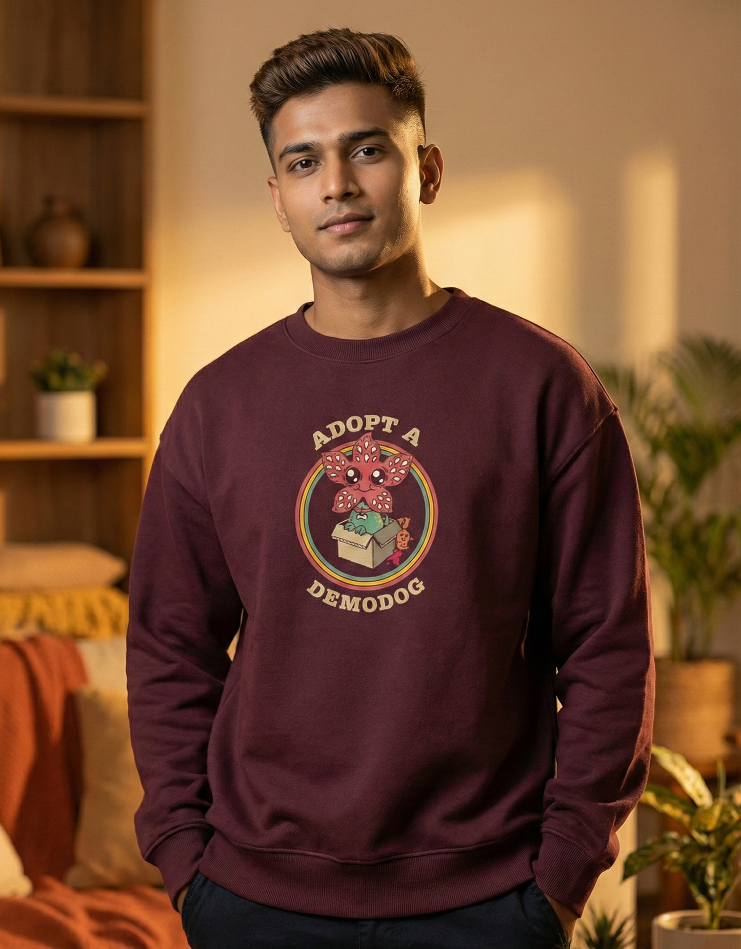 Tevayaa Demo Dog Maroon Male 400 GSM Oversized Sweatshirt