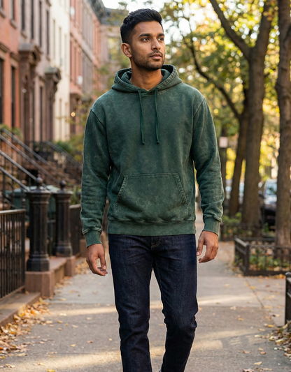 TEVAYAA Acid Wash Bottle Green Heavyweight Oversized Hoodie