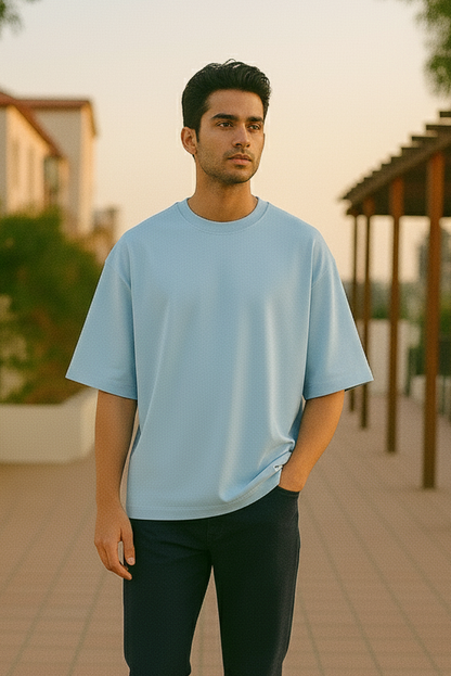 Tevayaa Terry Cotton Solid Unisex Oversized T-shirt Male