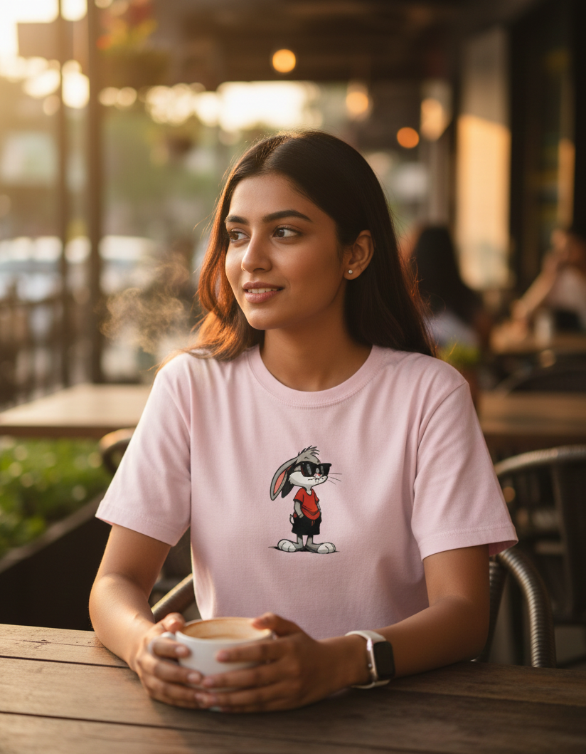 Tevayaa Graphic Light Baby Pink Tee – “Cool Bunny”