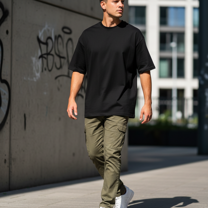 Tevayaa Terry Cotton Solid Unisex Oversized T-shirt Male