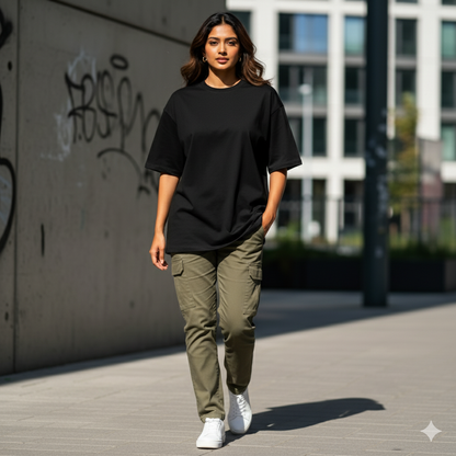 Tevayaa Terry Cotton Black Oversized T-shirt