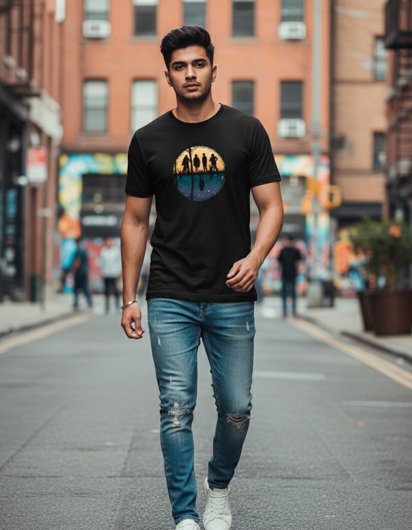 Tevayaa Classic Graphic Cotton Tee – “Reflections” - Men Black Color