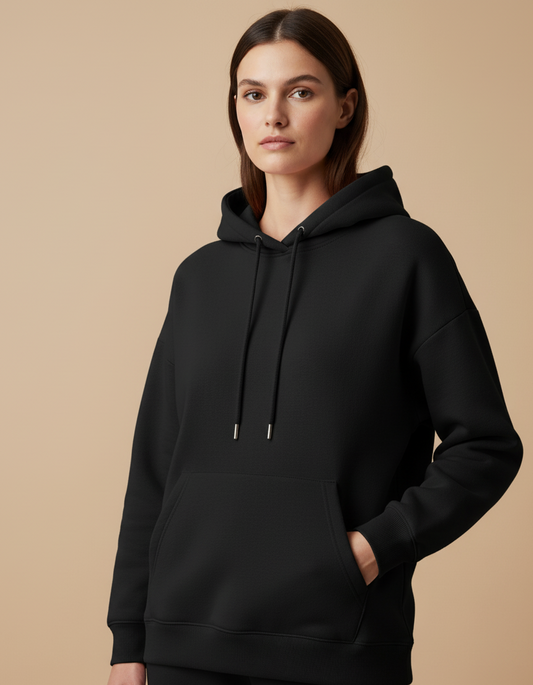 TEVAYAA Oversized Black Solid Female Hoodie