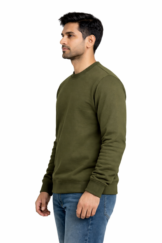 300 GSM Regular Fit Olive Green Everyday Sweatshirt