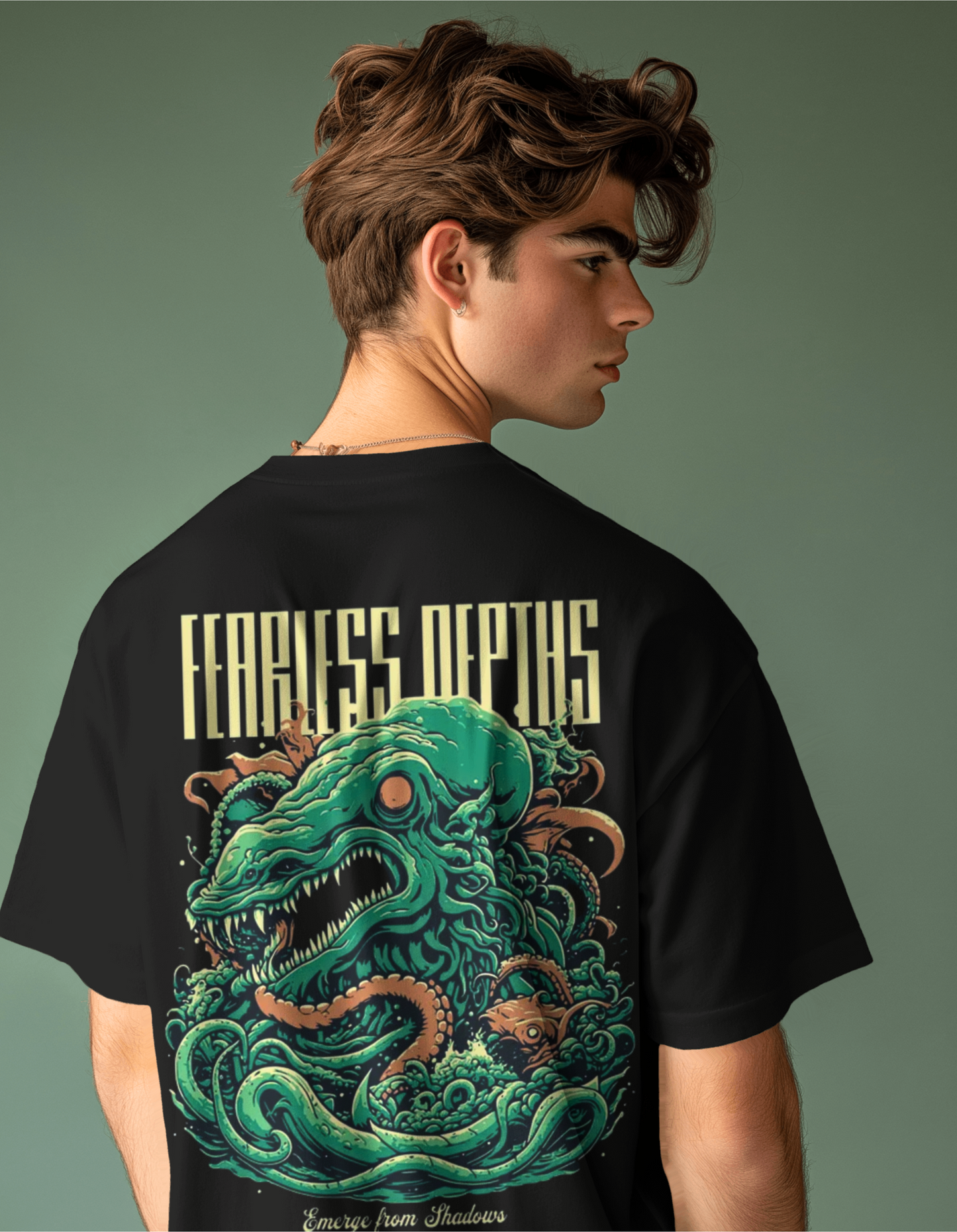 TEVAYAA Fearless Depths Unisex Terry Cotton Oversized Tee