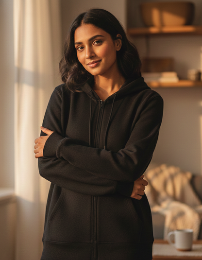 Tevayaa Classic 400 GSM Black Female Zip Hoodie