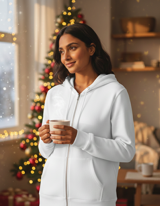 Tevayaa Classic 400 GSM White Female Zip Hoodie