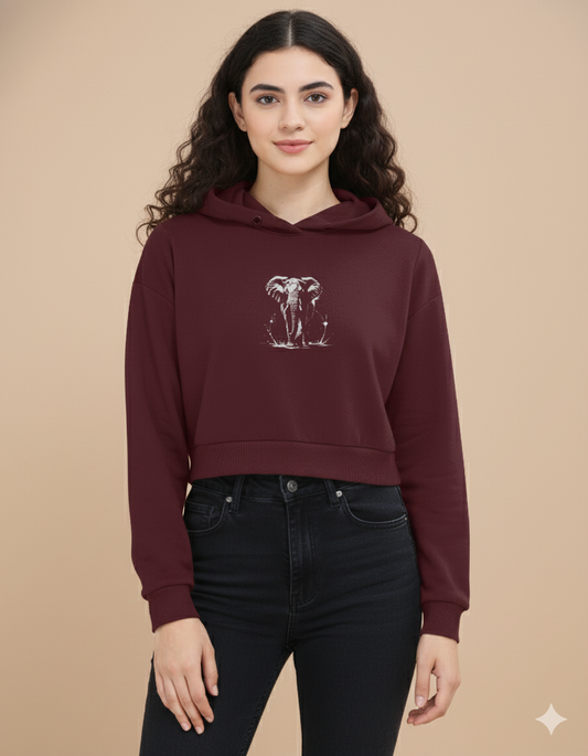Tevayaa Women’s Cropped Hoodie | Elephant Graphic Streetwear