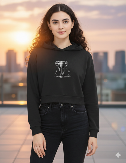 Tevayaa Women’s Cropped Hoodie | Elephant Graphic Streetwear