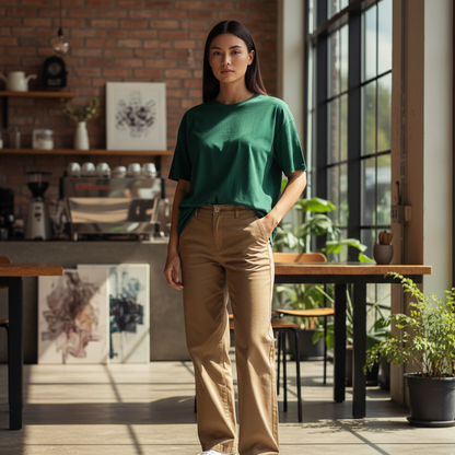 Tevayaa Terry Cotton Bottle Green Oversized T-shirt Female