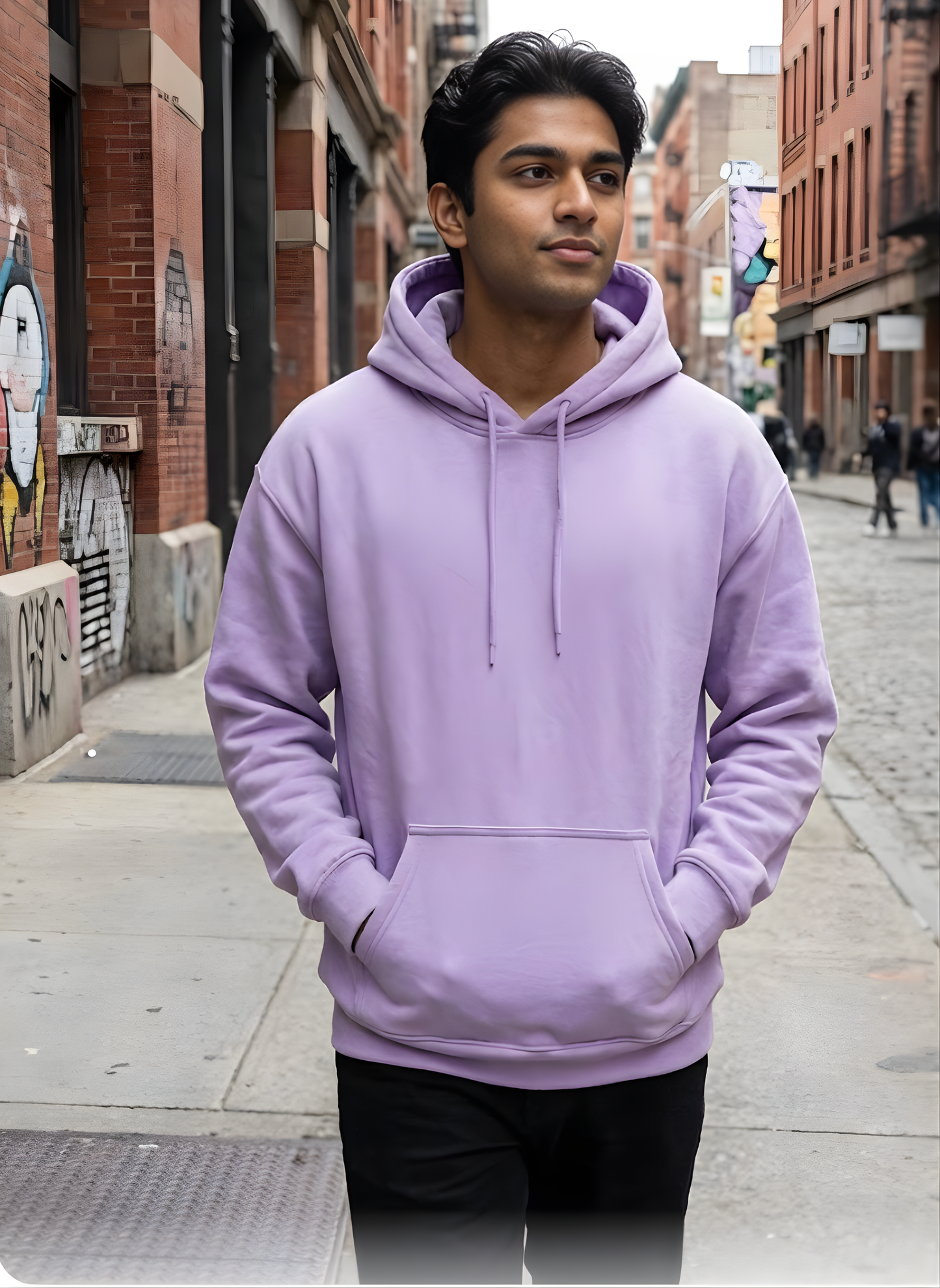 TEVAYAA Oversized Lavender Solid Male Hoodie