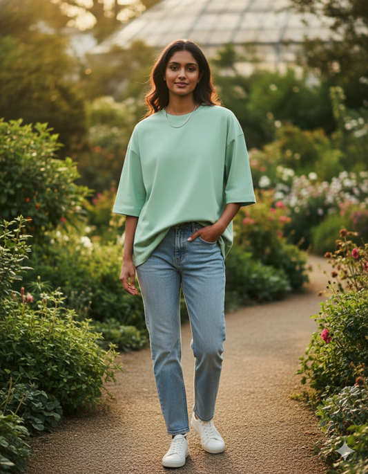 Tevayaa Terry Cotton Jade Oversized T-shirt