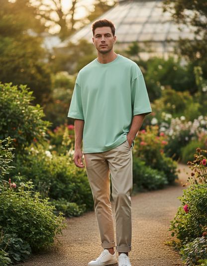 Tevayaa Terry Cotton Solid Unisex Oversized T-shirt Male