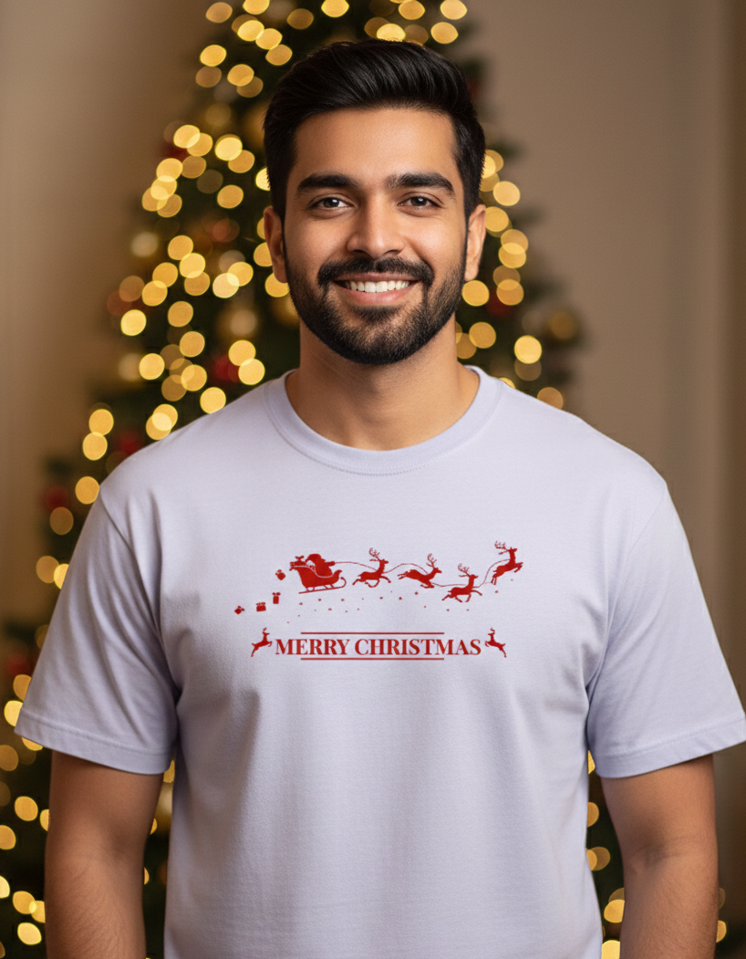 Merry Christmas Male Lavender T-Shirt by Tevayaa – Santa Sleigh Holiday Graphic