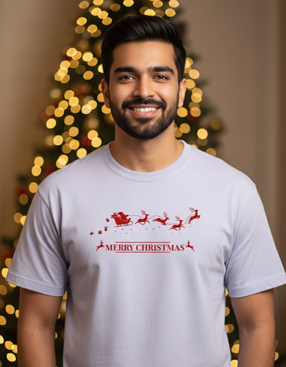Merry Christmas Male Lavender T-Shirt by Tevayaa – Santa Sleigh Holiday Graphic