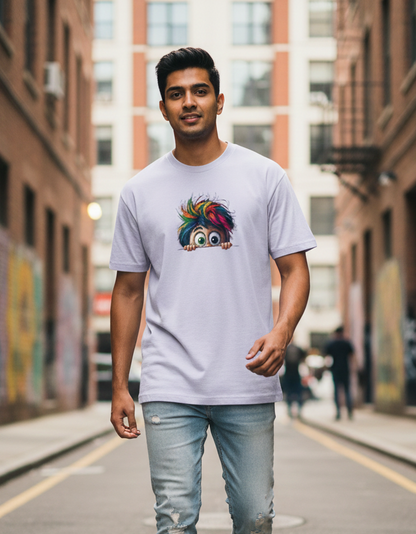 Tevayaa Men’s Lavender Graphic Tee – “Peekaboo Pop"