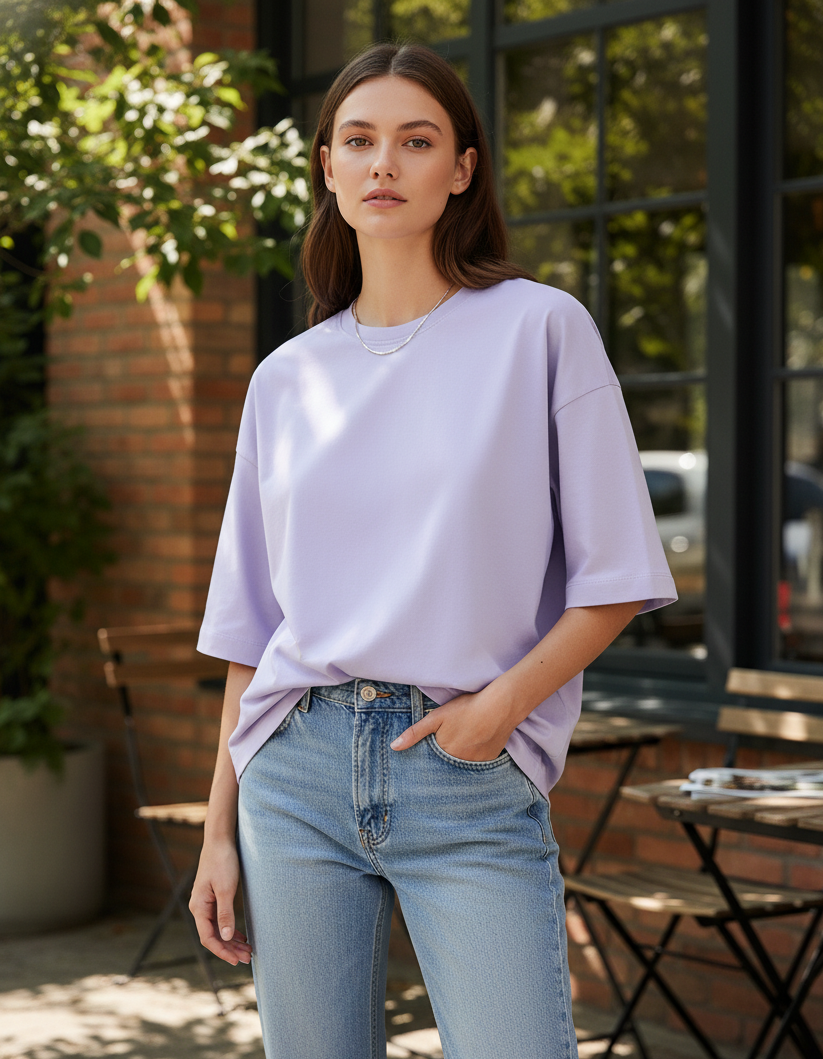 Tevayaa Terry Cotton Lavender Oversized T-shirt
