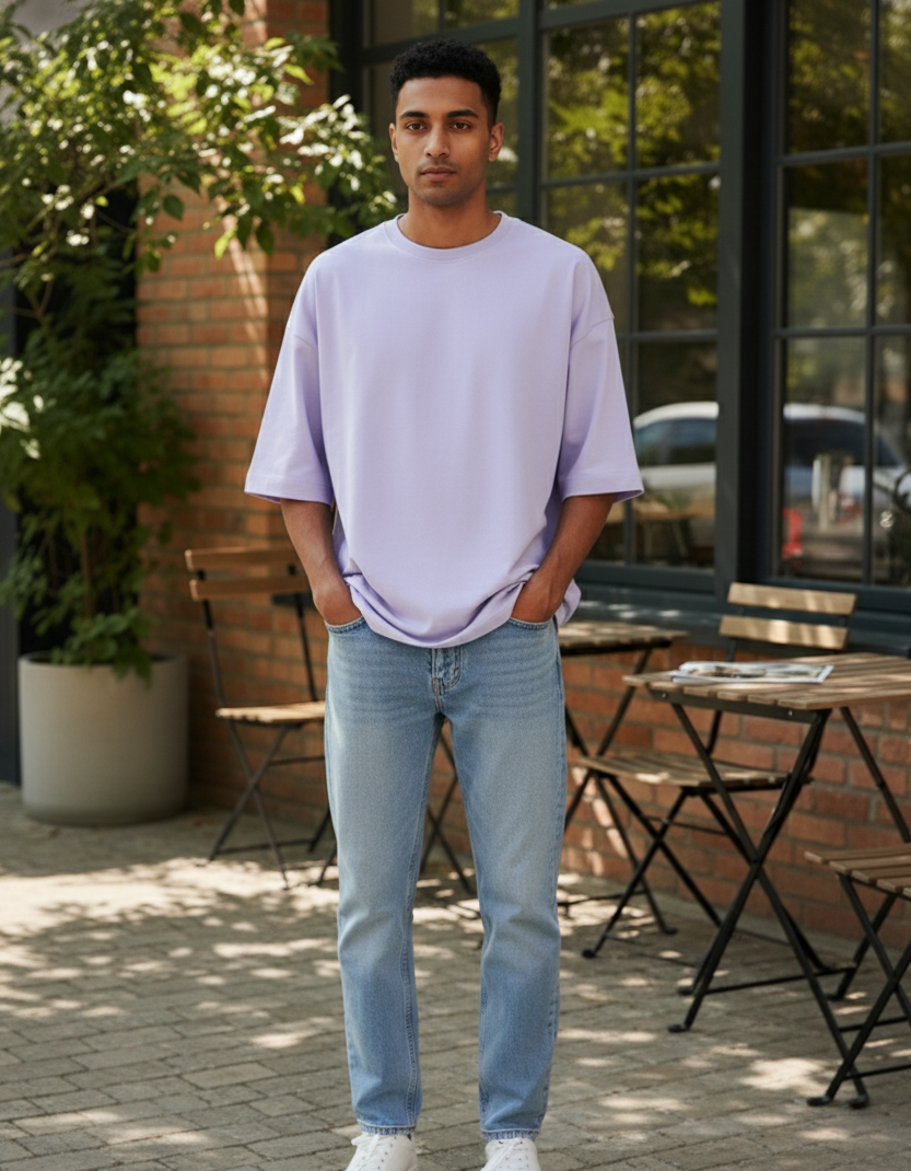 Tevayaa Terry Cotton Solid Unisex Oversized T-shirt Male