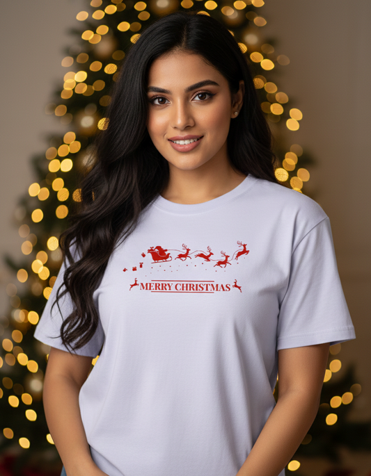 Merry Christmas Female Lavender T-Shirt by Tevayaa – Santa Sleigh Holiday Graphic
