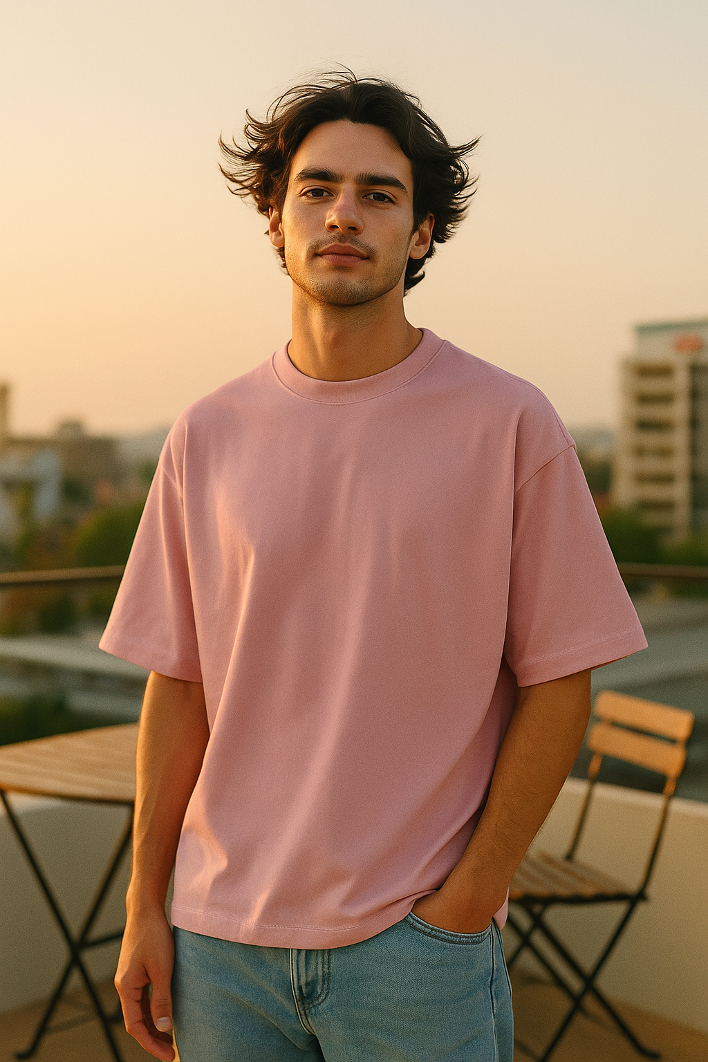 Tevayaa Terry Cotton Solid Unisex Oversized T-shirt Male