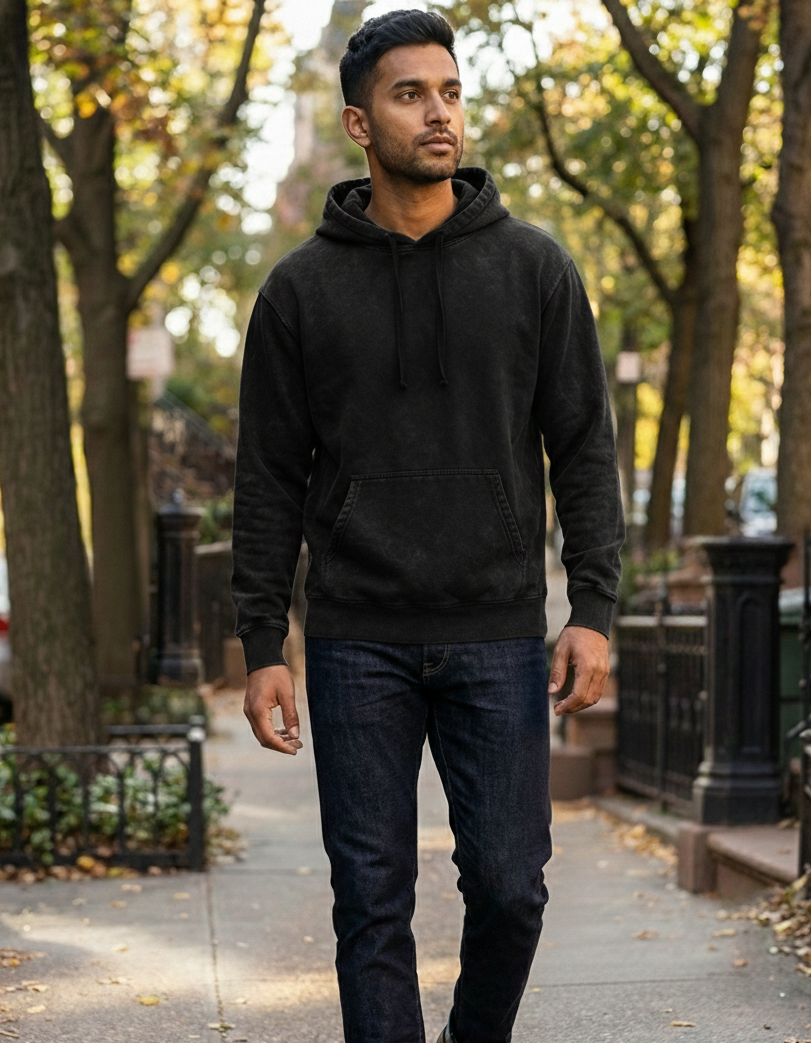 TEVAYAA Acid Wash Black Heavyweight Oversized Hoodie