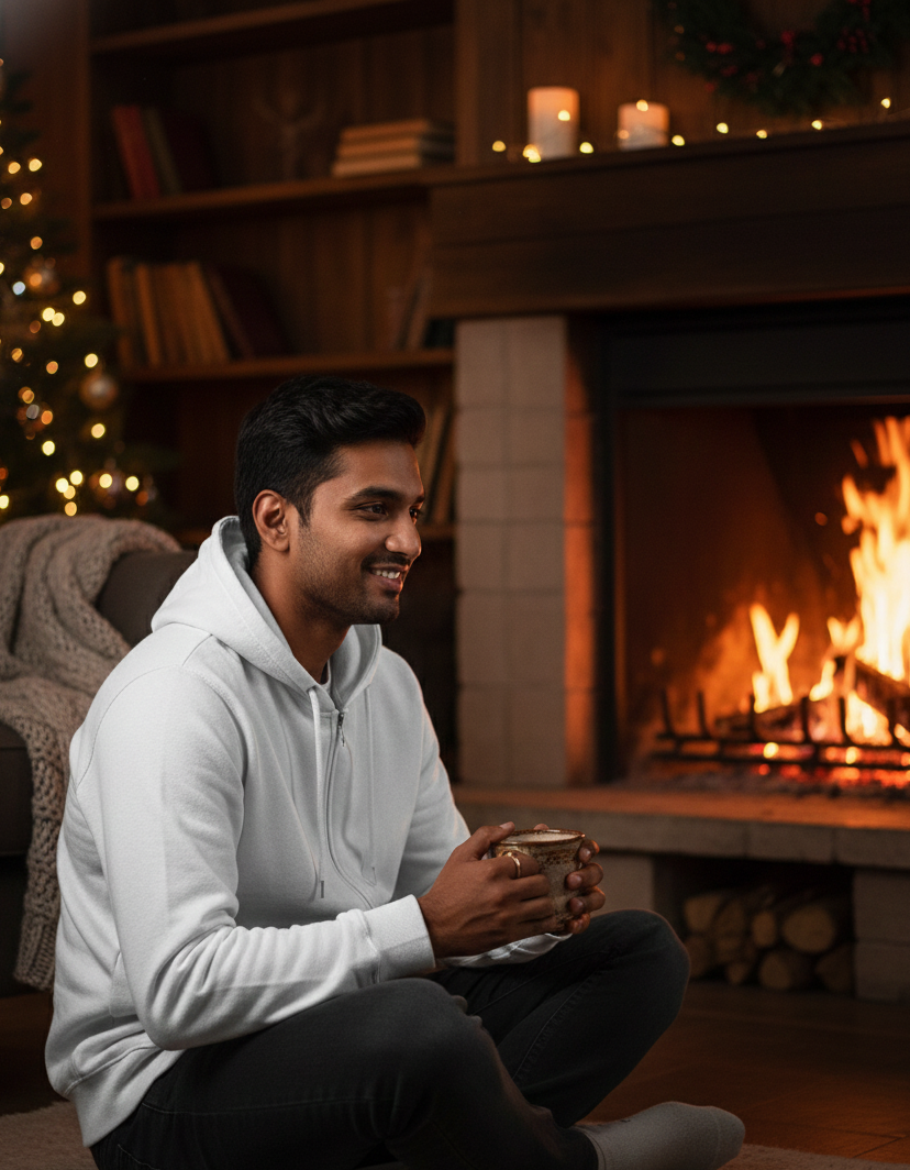 Tevayaa Classic 400 GSM White Male Zip Hoodie