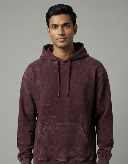 TEVAYAA Acid Wash Maroon Heavyweight Oversized Hoodie