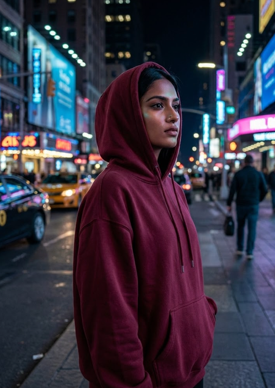 TEVAYAA Oversized Maroon Solid Female Hoodie