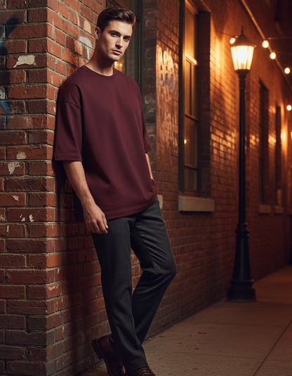 Tevayaa Terry Cotton Solid Unisex Oversized T-shirt Male