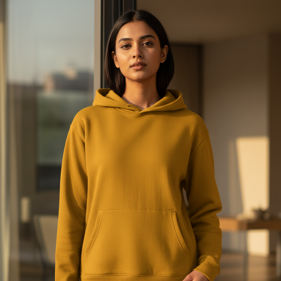 Tevayaa Mustard Yellow Female Classic Hoodies – 300 GSM