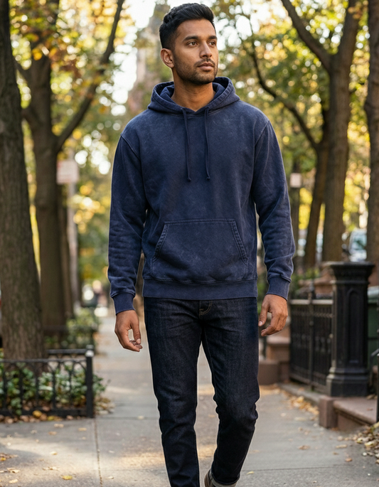 TEVAYAA Acid Wash Navy Blue Heavyweight Oversized Hoodie