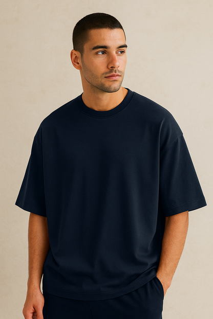 Tevayaa Terry Cotton Solid Unisex Oversized T-shirt Male