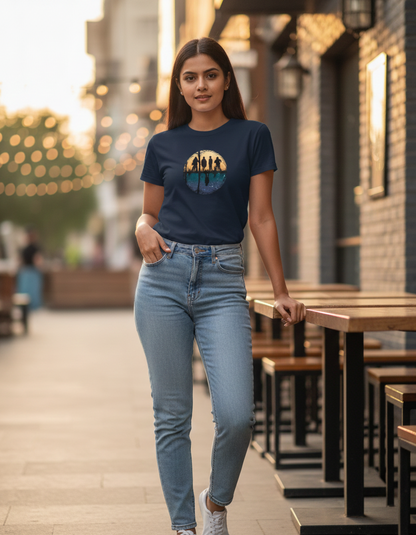 Tevayaa Classic Graphic Cotton Tee – “Reflections” - Female Navy Blue Color