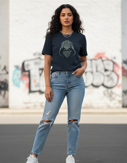 Moon Knight – Minimal Street Art Navy Blue Tee Female