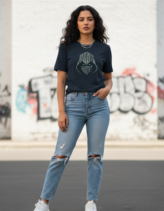 Moon Knight – Minimal Street Art Navy Blue Tee Female