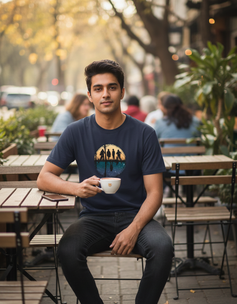 Tevayaa Classic Graphic Cotton Tee – “Reflections” - Men Navy Blue Color