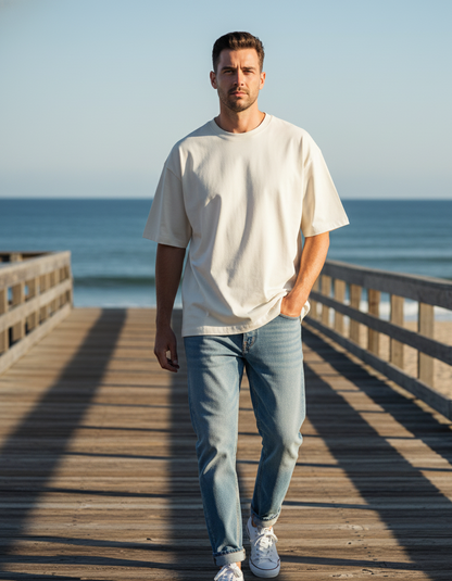 Tevayaa Terry Cotton Solid Unisex Oversized T-shirt Male