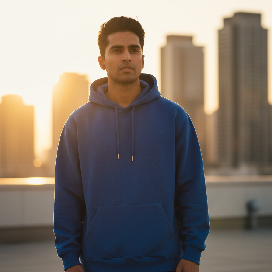 TEVAYAA Oversized Navy Blue Solid Male Hoodie