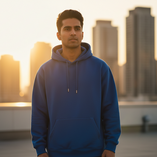 TEVAYAA Oversized Navy Blue Solid Male Hoodie