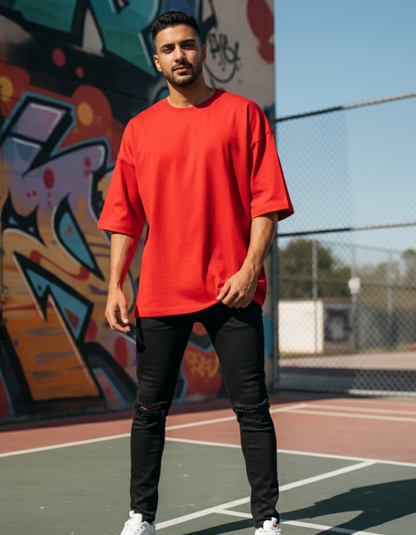 Tevayaa Terry Cotton Solid Unisex Oversized T-shirt Male