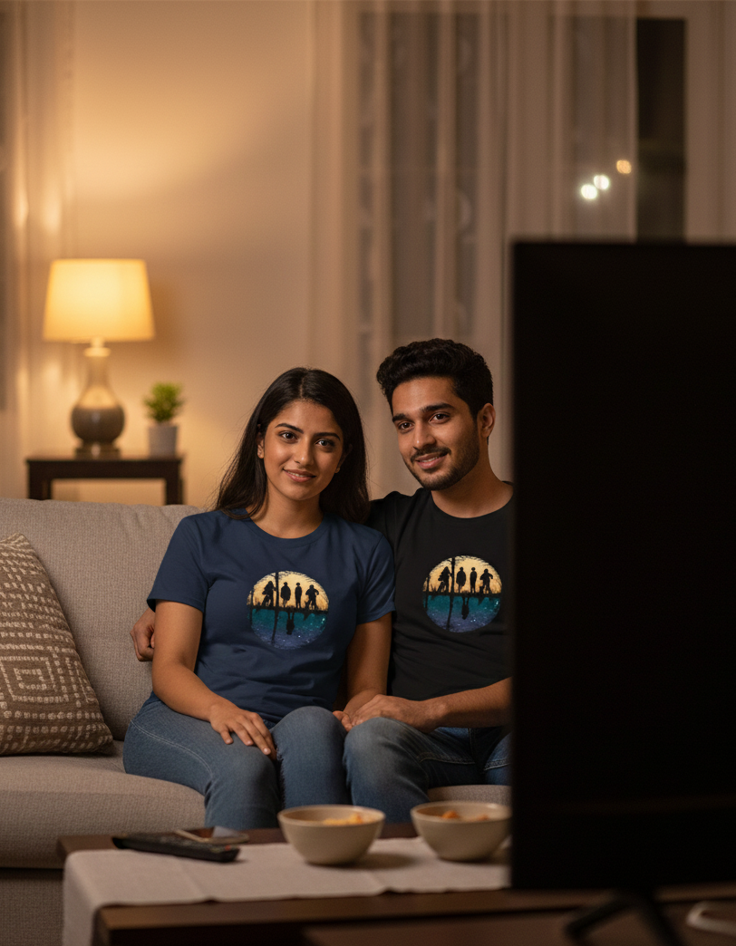 Tevayaa Classic Graphic Cotton Tee – “Reflections” - Female Navy Blue Color