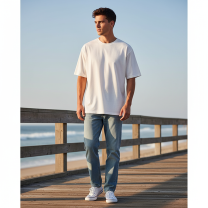 Tevayaa Terry Cotton Solid Unisex Oversized T-shirt Male