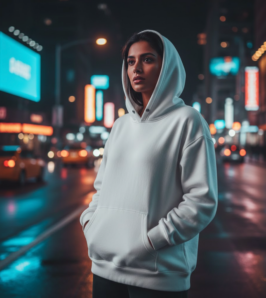 TEVAYAA Oversized White Solid Female Hoodie